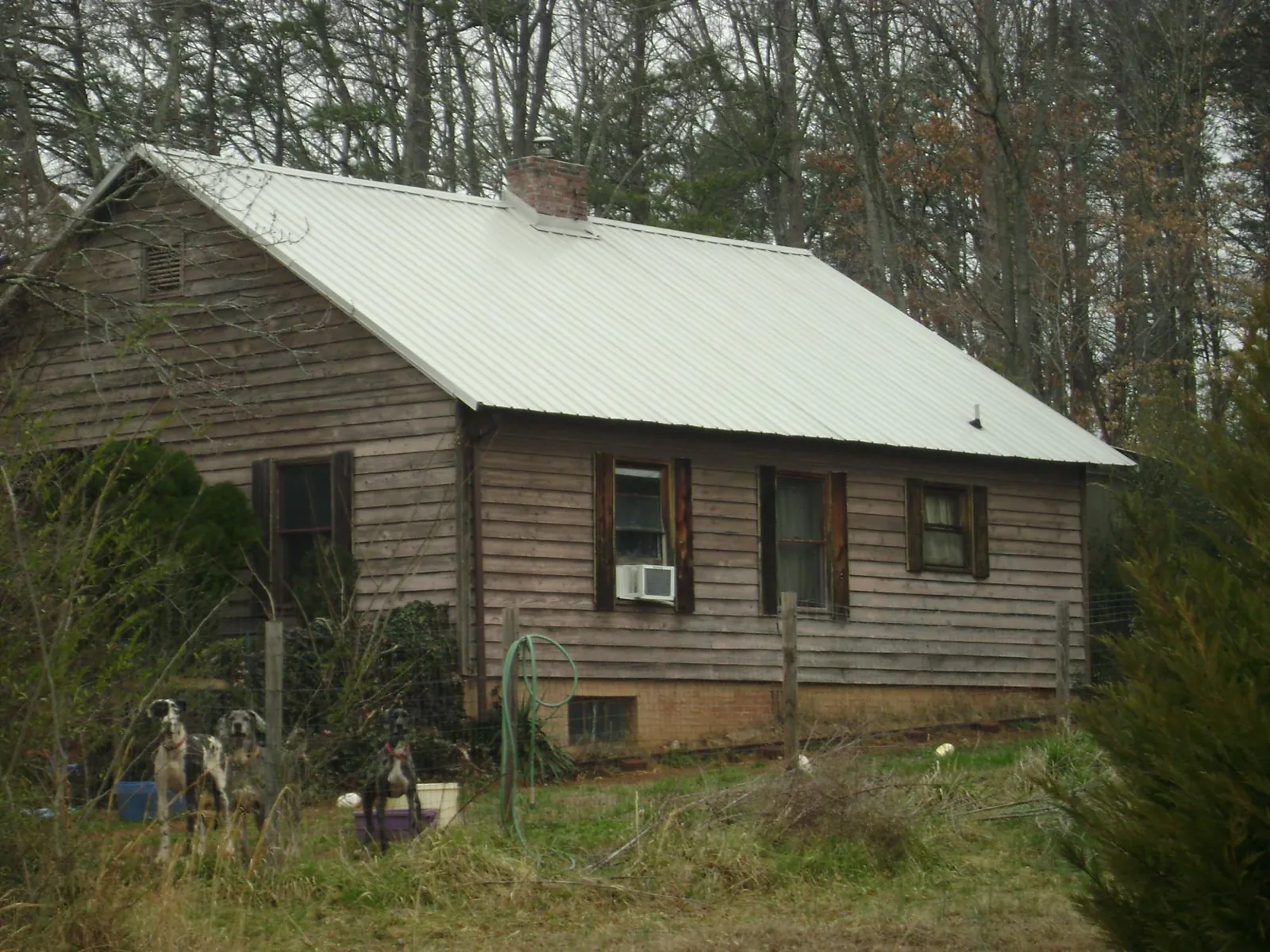 White metal roof on an old wood sided farmhouse, from a Metal Roof Installation job in Mill City